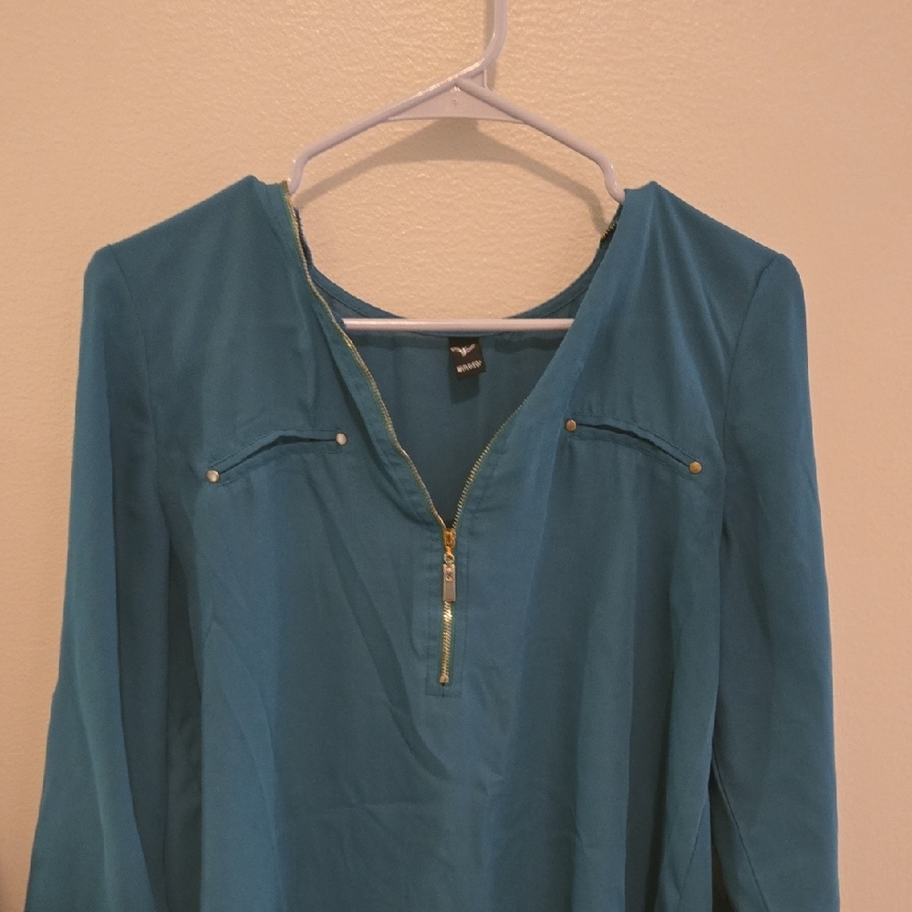Teal Zip-Up Blouse